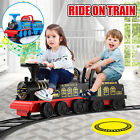 Black/Blue 6V Kids Ride On Train Electric Toy Car  w/Track+Carriage+Lights+Music