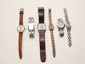 Vintage Fossil Unisex Stainless Steel Leather Quartz Watches Parts or Repair Six
