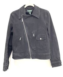 LRL Lauren Jeans Co. Manhattan Woman’s Denim Black Zip Moto Jacket Size Large