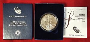 2018 W American Silver Eagle Burnished Uncirculated S$1 Coin in OGP/COA (18EG)