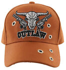 NEW! OUTLAW SKULL GUNS BALL CAP HAT ORANGE
