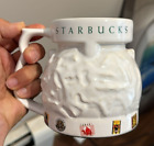 Starbucks White Around The World 3D Earth Globe With Stamps Travel Mug No Lid