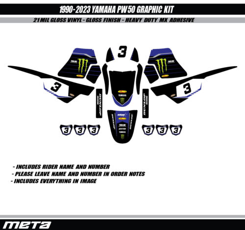 1990-2024 YAMAHA PW50 FACTORY GRAPHIC KIT with RIDER NUMBER MOTOCROSS DECALS