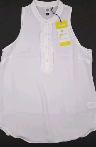 Cabi Solid White Frill Tank Top Ruffle Button Spring 2023 #6315 - Size Small