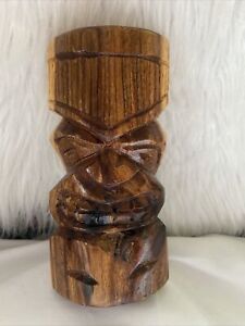 Tiki Figure GOOD LUCK & PROSPERITY Hawaiian Idol Statue Wood Carved Maui Signed