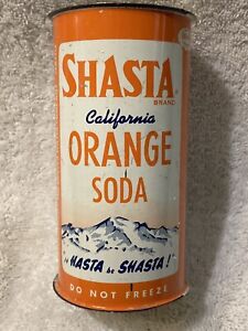 Vintage SHASTA California Orange Soda Steel Flat Top Can, Factory Defect, 10oz.