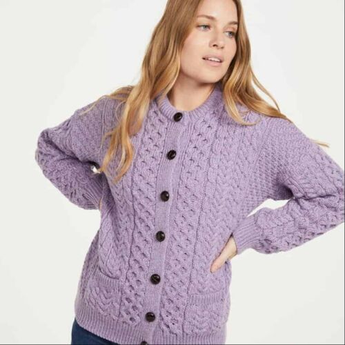 NWT Aran Woollen Mills Ladies Irish Wool Cardigan – Lavender