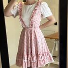 Vtg Floral Midi Dress M Pink Lace Ruffle Prairie Peasant Cottage 70s Milkmaid