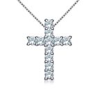 3.20 Ct Vvs1 :Ice Blue White Round Moissanite Diamond Jesus Cross Silver Pendant