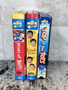 3 VHS Tapes The Wiggles Wake Up Jeff  Time  Top of Tots Kids TV Show Lot Bundle