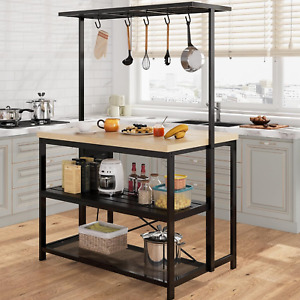 Kitchen Island with Storage, Bakers Rack with Power Outlet, Island Table for Kit