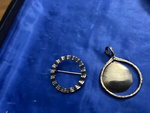 Two Vintage Sterling Silver Brooches 1- Signed WRE & 1- Spin Antique Unsigned
