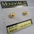 NOS Vintage 90s MONET Gold Tone 7 mm Round Ball Stud 14K Gold post Earrings 74L