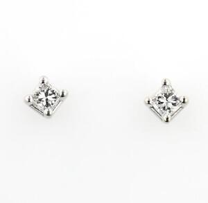 18k White Gold .24 Carat Princess Cut Diamond Stud Earrings  Screw Posts & Backs