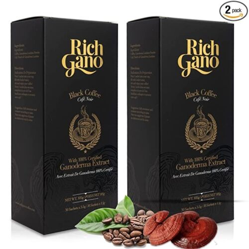 2 Boxes RICH GANO Gold Black Coffee Premium Gourmet Ganoderma Mushroom