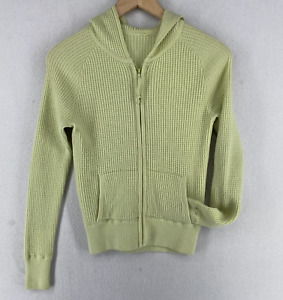 EILEEN FISHER Sweater XS Waffle Merino Wool Cardigan Hoodie Full Zip Green VTG