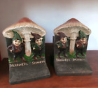 BRADLEY & HUBBARD No Evil Gnome Elf Pixie Mushroom Cast Iron Bookends Pair