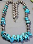 95g NAVAJO PEARLS Nevada BLUE DIAMOND TURQUOISE Coin Silver 24