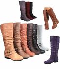 Women's Fashion Low Flat Heel Mid-Calf  Knee High Riding Boot Shoes Size 5 -11