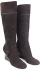 Ann Taylor Loft Brown Suede Leather Knee High Boots Wedge Heel - Sz 7 M