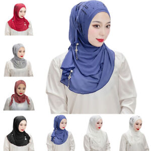 Dubai Rhinestone Headscarf Women Muslim Long Hijab Head Wrap Shawl Islamic Scarf