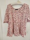 Shein Curve Top Womens 2XL Floral Empire Waist Blouse Pink V-Neck Short Sleeve