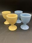 Egg Cup Lot Of 4 Pastel Yellow And Blue Vintage Porcelain Egg Cups