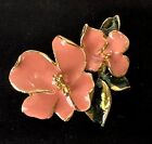 Gold Tone Pink & Green Enamel Flower Floral Brooch Vintage Jewelry Lot B