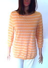 PURE COLLECTION size L 12-14 100% Cashmere Peach Cream Stripe 3/4 sleeve Sweater