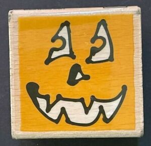 Jack O Lantern Face Smiling Carved Pumpkin Fall Halloween Wood Rubber Stamp