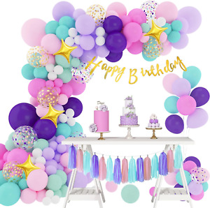 Unicorn Birthday Balloons Arch Garland Kit 140Pcs, Confetti Latex Foil Purple Pi