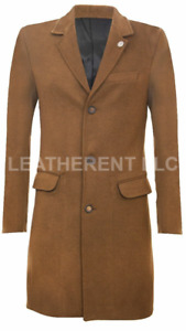 Mens Full Length Casual Trench Coat Wool Halloween Long Overcoat