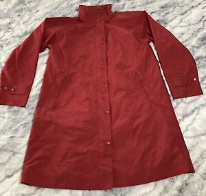 LL Bean Women's Red Hooded Trench Coat Size Medium Petite-No Hood