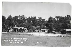 Carthage, MO Missouri old RPPC Postcard, Clay's Camp, Gas, Highway 66 U.S. 66