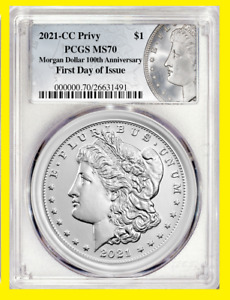2021 CC Morgan Silver Dollar PCGS MS70 First Day of Issue 100th Anniversary