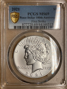🔥 2021 Peace Silver Dollar First Strike 100th Anniv. PCGS MS69 Gold Shield
