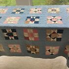 PRIMITIVE QUILT EARLY FABRICS 1870’s ALL HAND SEWN RED BLUE BROWN BLACK 56”X 77”