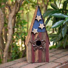 Glitzhome Rustic Wooden Patriotic Stars Hanging Bird House Garden Bird Nest Cage