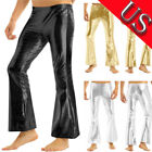 US Mens Metallic Flared Bell Bottom Disco Pants Nightclub Dude Costume Trouser