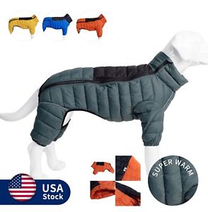 Dog Coat Warm Jacket, 4 Legs Covered Waterproof Windproof Reflective Dog Pajamas