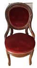 Antique Victorian Parlor Dining Chair Walnut Burgundy Velvet Tufted Hand carved