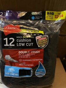 12 Pack Hanes BIG & TALL Men’s Cushion Low Cut Black Socks size 12-14 7155 (NEW)