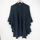 Ann Taylor Black 100% Cashmere Open Front Oversized Ruffle Cardigan Sweater M/L