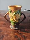 ROSEVILLE Water Lily Vase Art Pottery Yellow Green Brown Double Handle 72-6 1943