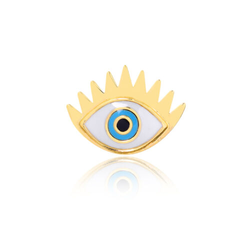 18k Solid Yellow Gold Enamel Eye Lashes Pendant for Necklace for Women and Teens