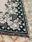 Magnolia tapestry Throw Blanket 48” X 52” knit woven floral Lattice garden 90’s