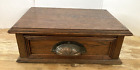 Antique vintage oak wood one drawer small chest dresser box japaned pull 1900s