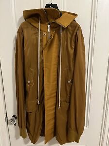 Rick Owens Dark Shadow Orange Giant Hood Zip Long Jacket, Size M