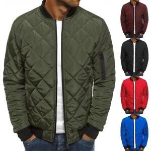 Men Quilted Padded Puffer Jacket Casual Zip Up Winter Warm Outwear Coat