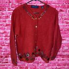 Women’s Plus Size Vintage Floral Embroidered 100% Wool Button Down Sweater